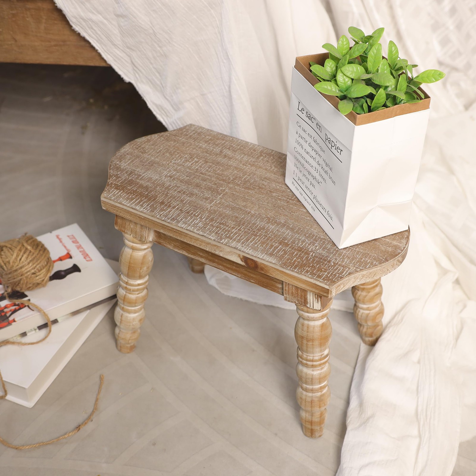 Wooden Bathroom Wood Foot Stool for Adults , Bedside Step Planter Stool for K…