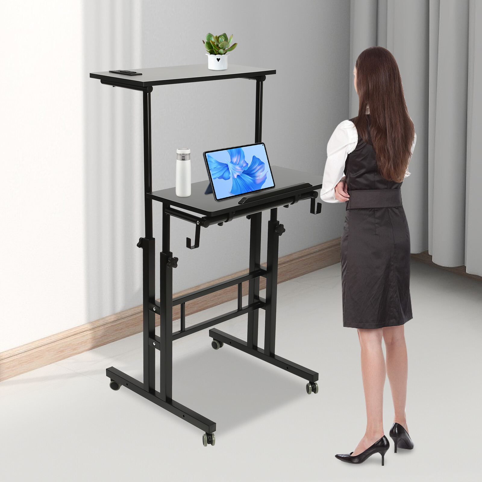 Mobile Stand up Desk Small Adjustable Standing Desk With Wheels Home Workstation