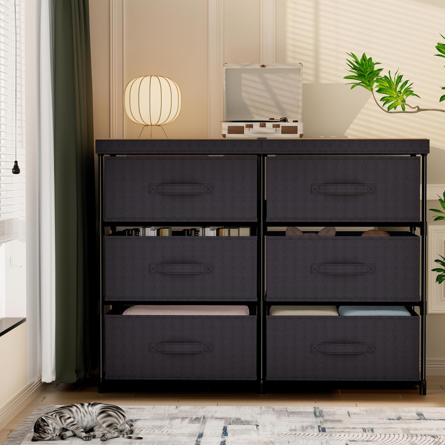 Dresser with 6 Fabric Drawer Stand Desktop Sturdy Metal Plastic Support Tube Cub
