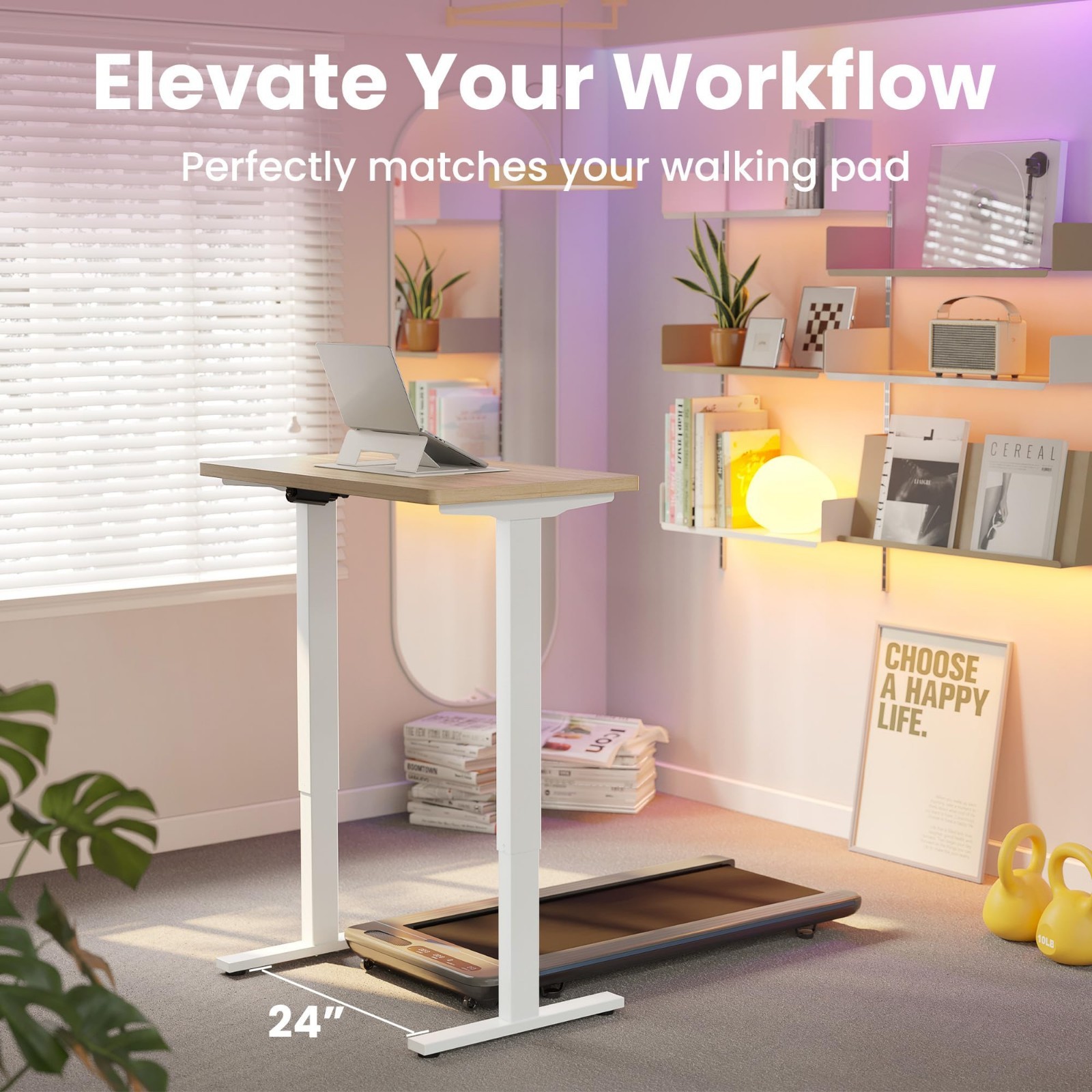 Adjustable Electric Standing Desk 32×19 Inch, Compact Light Walnut, 176 Lbs Capa
