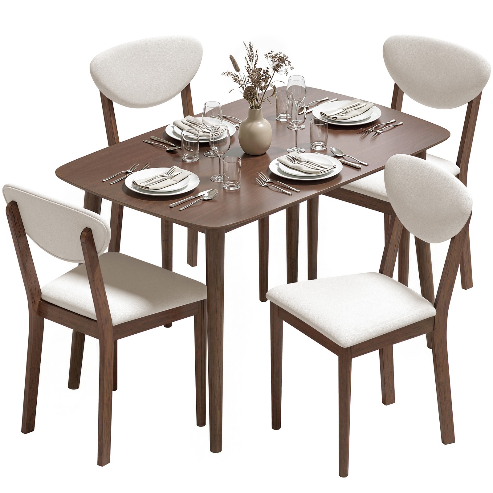 Dining Table Set for 4, Mid-Century Modern Kitchen Table and Chairs