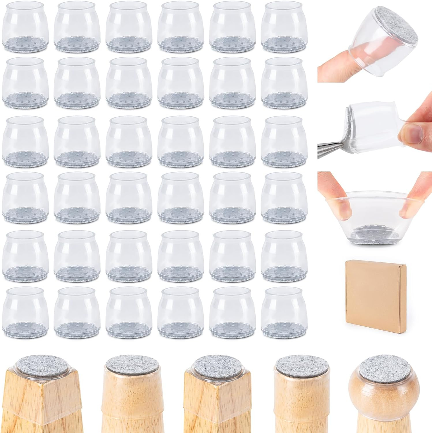 36Pcs Chair Leg Floor Protectors for Hardwood Floors, Silicone Chair Feet Caps t