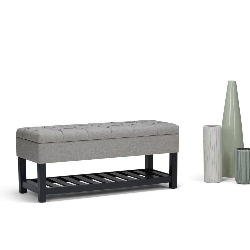 Saxon 44 In. Wide Transitional Rectangle Storage Ottoman Bench in Dove Grey Line