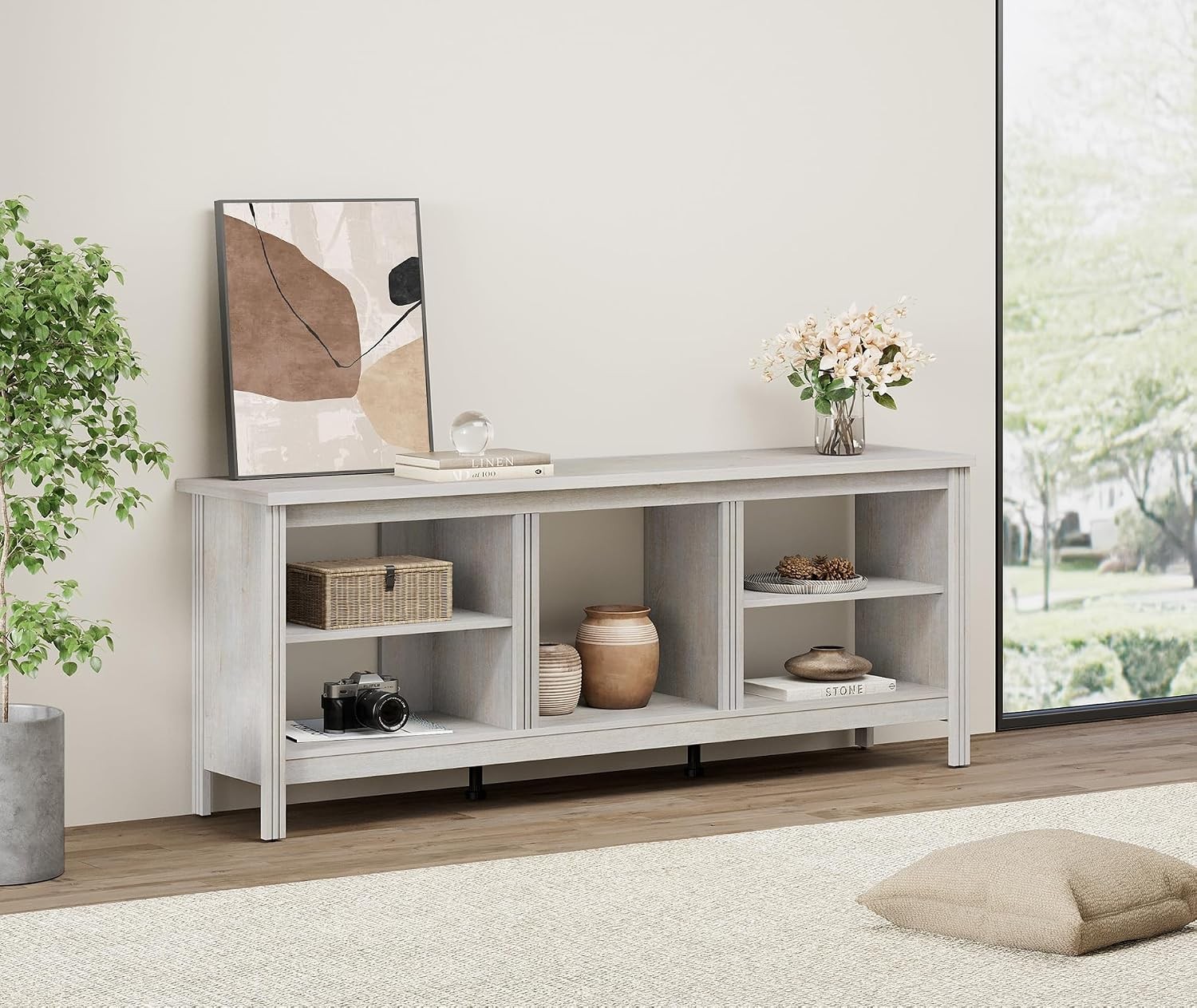 Farmhouse TV Stand for TVs up to 75 Inch, White Entertainment Center for 80 inch