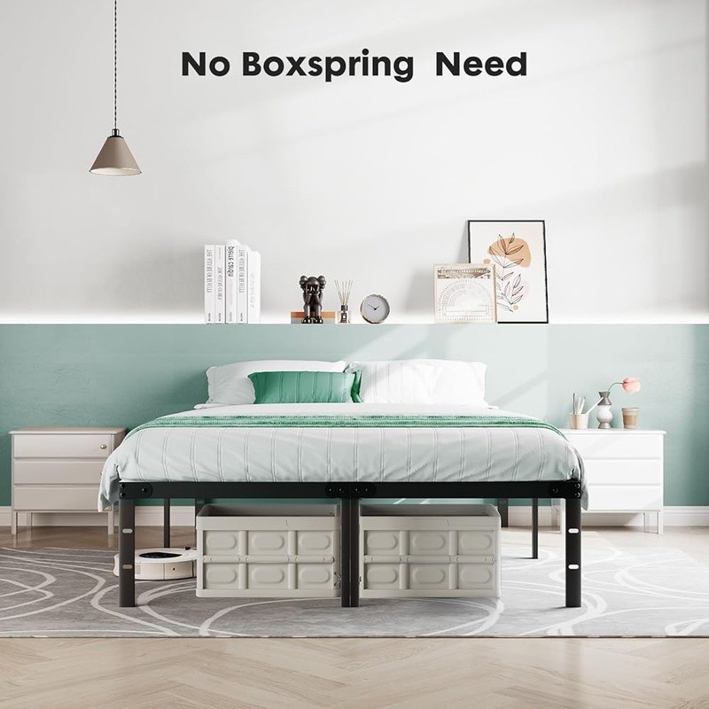 Queen Bed Frame Metal No Box Spring Space Saver Sturdy 1100lbs Easy Assembly New