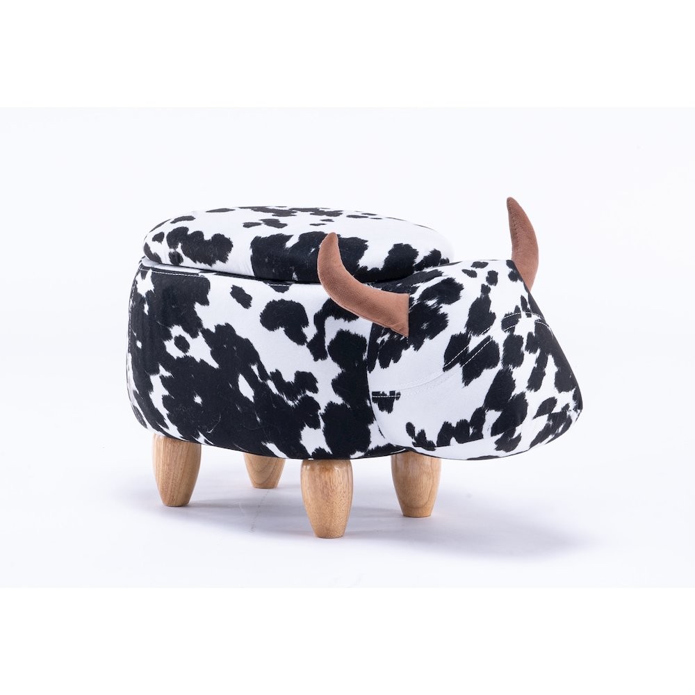 Home 2 Office Kids Spotted Cow Animal Storage Ottoman Stool with Wood Leg
