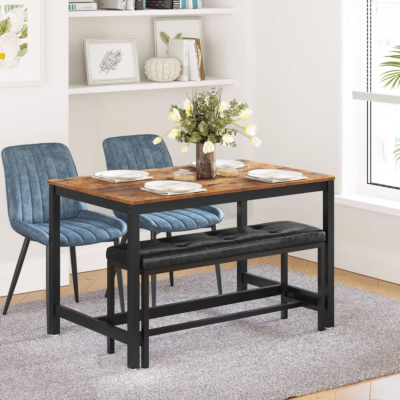 VASAGLE Dining Table Bench, Ottoman Bench 12.8 x 42.5 x 18.9 Inches, Black
