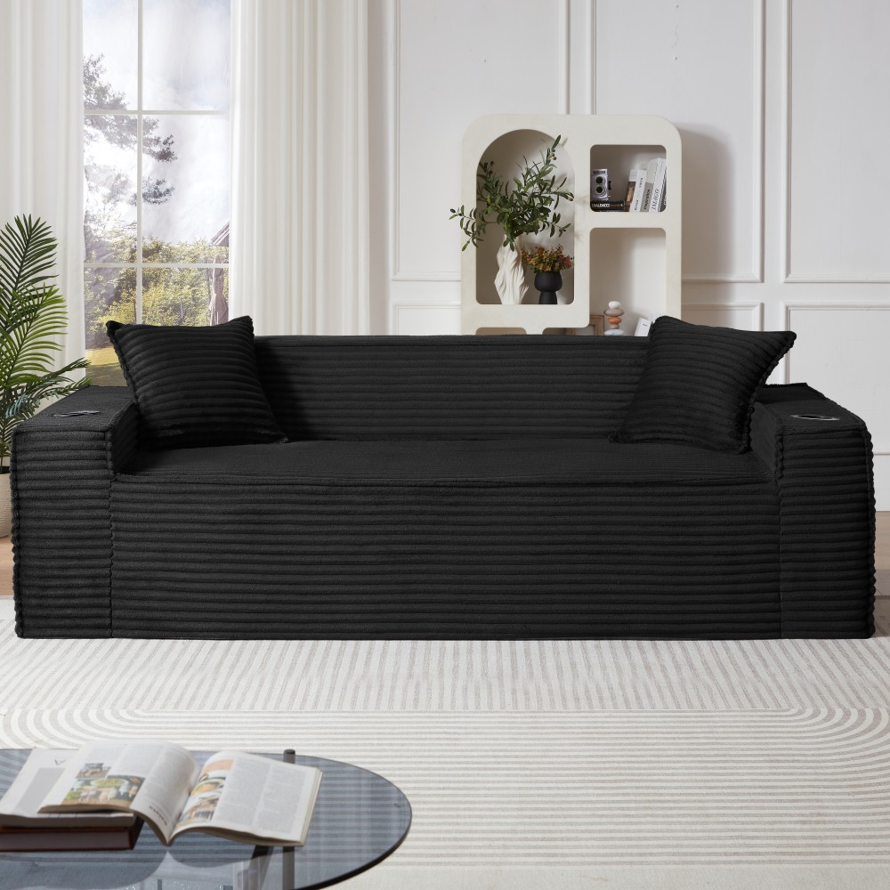 3-Seater Sofa Corduroy Fabric No Assembly Needed Compact Living Room