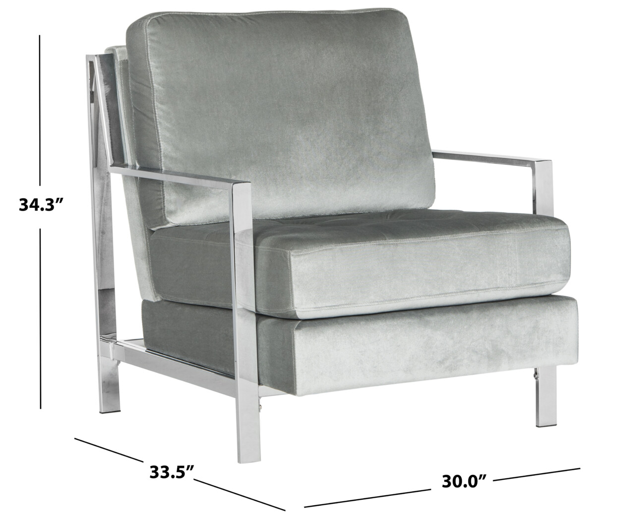 SAFAVIEH Walden Modern Tufted Velvet Chrome Accent Chair | Light Grey |