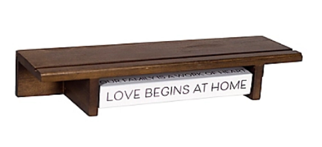 NEW Malden Spin Quote Family Love Decorative Wall Shelf walnut 15×4.25×2.5 in.