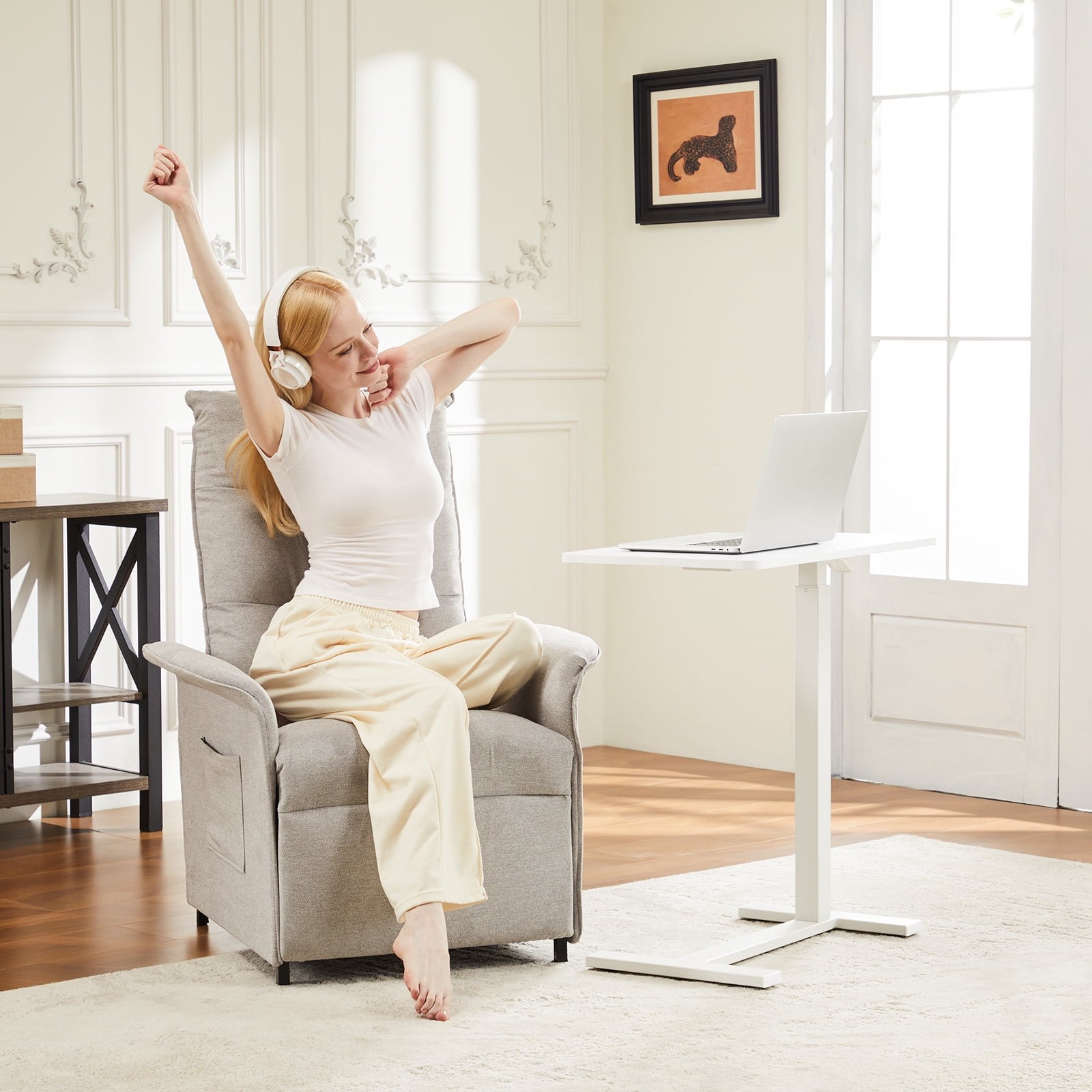 Overbed Table with Wheels, Mobile and Adjustable height Standing Desk