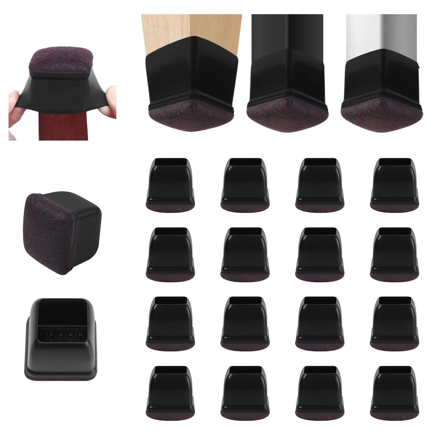 16PCS Silicone Chair Leg Floor Protectors with Felt Pads for Hardwood Floors
