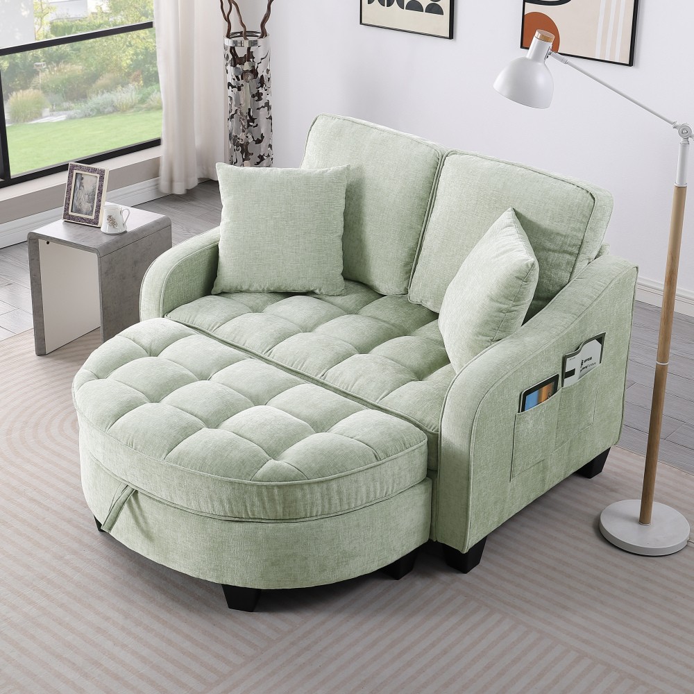 Two-seater sofa, double sofa chaise longue, with irregular armrests and backrest
