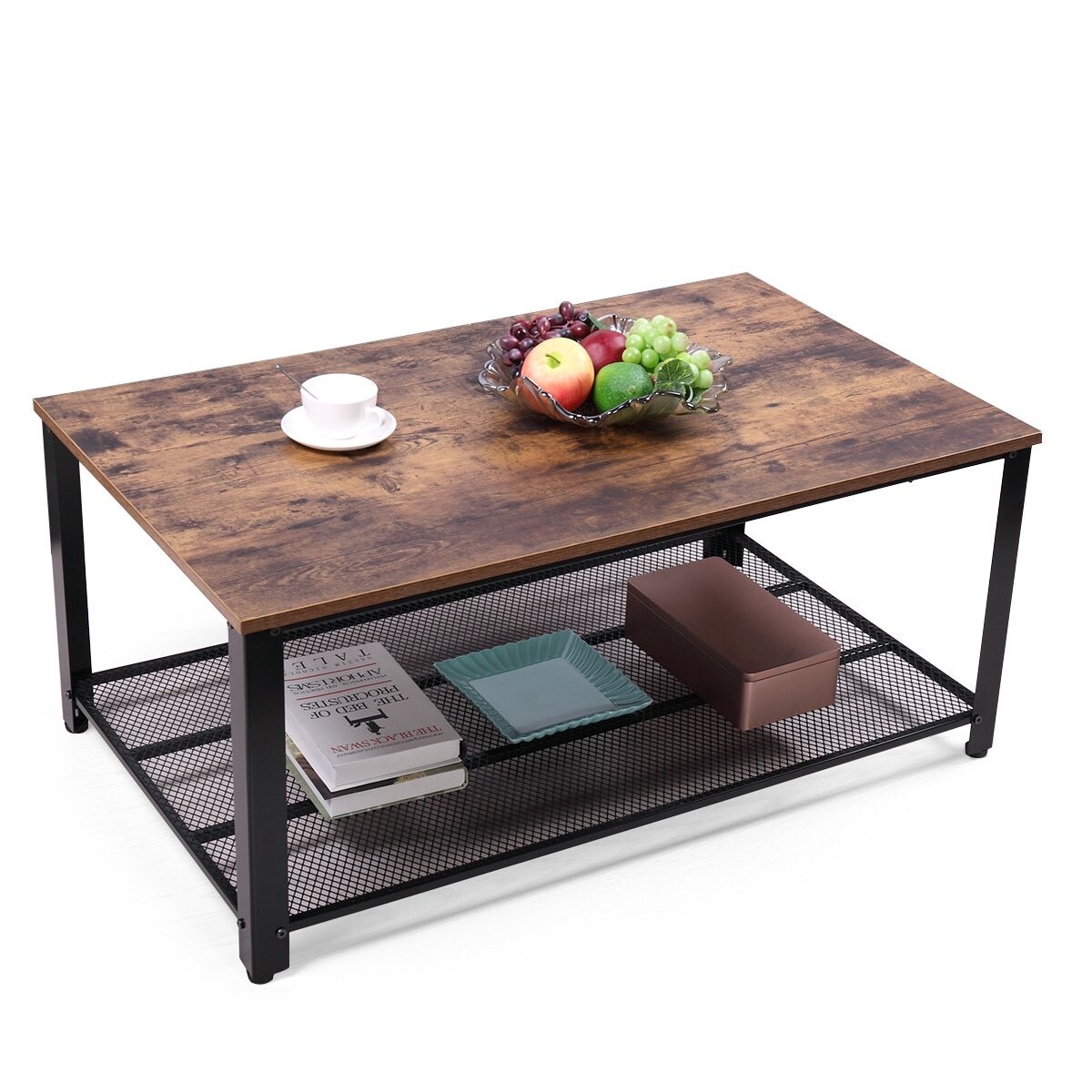 Jaxpety 2-Tier Cocktail Wood Coffee Table Rectangular Living Room Furniture w/ S
