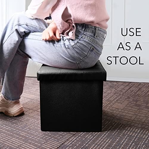 Storage Ottoman, Foldable Foot Rest Stool, 13X12X12 Inches Small Leather Bench w