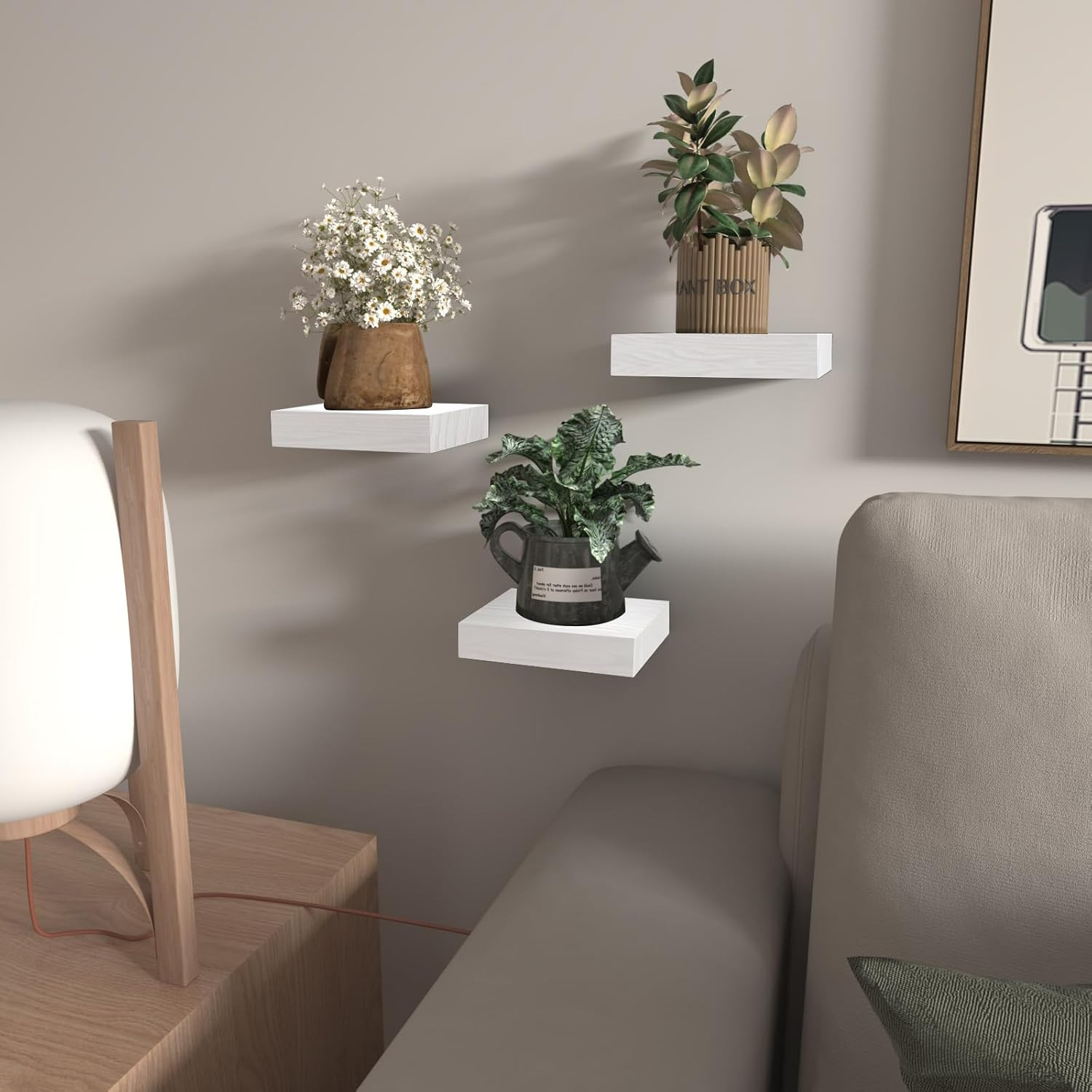 Small Floating Shelves for Wall – 6 Inch Mini Square White Shelves for Bedroom,
