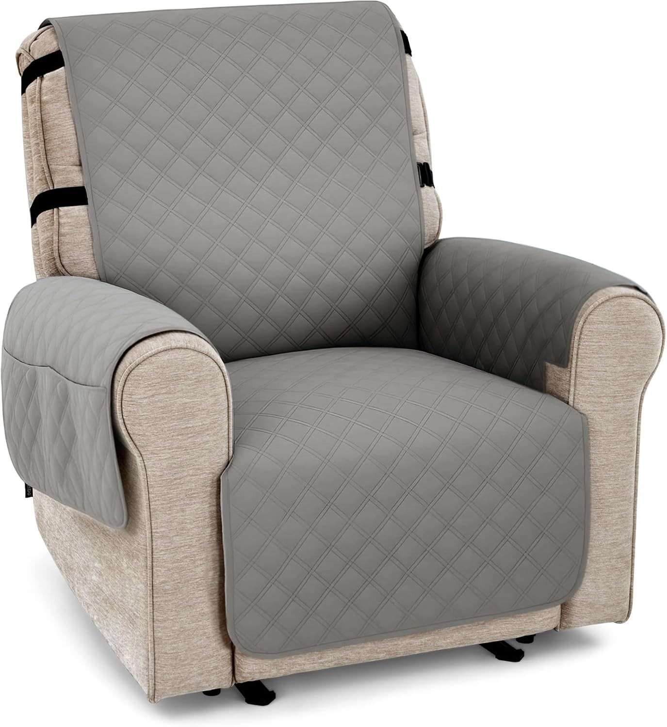 Waterproof Recliner Chair Cover w/ Pockets, Non Slip Washable Light Grey, 20″