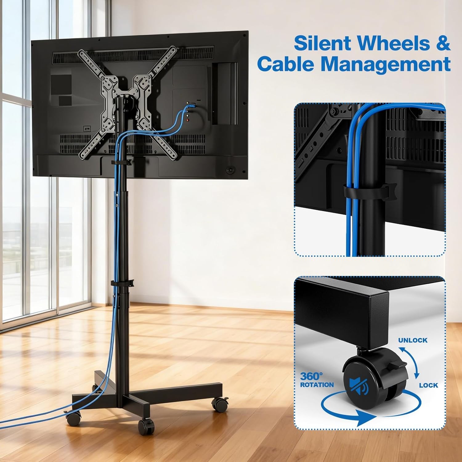 Mobile TV Cart Floor TV Stand 13-55 inch TVs W/ -10°/ 15° Tilt Mount Adjustable