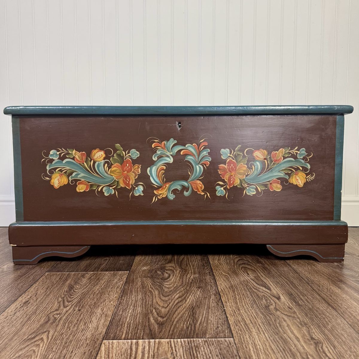 Hand-Painted Scandinavian Folk Art Chest – Signed