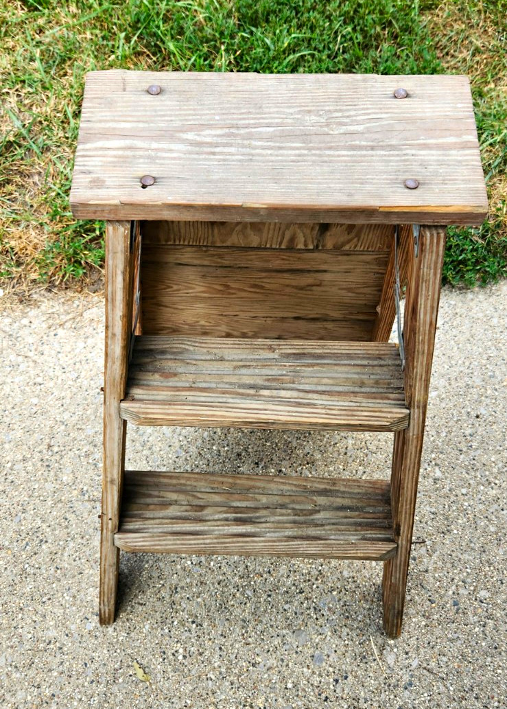 Wood Rustic Step Stool, Medium Wood Tone Solid Brown, Under 15 in, 1pc