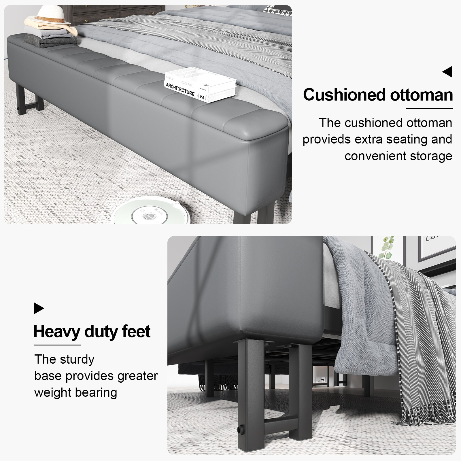 Full/Queen/King Bed Frame with Galaxy Aurora Star Projector and Storage Drawer