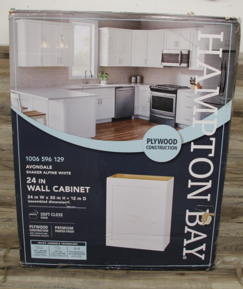 Hampton Bay Avondale Shaker Alpine White 24″ Wall Cabinet 24x30x12″ Plywood