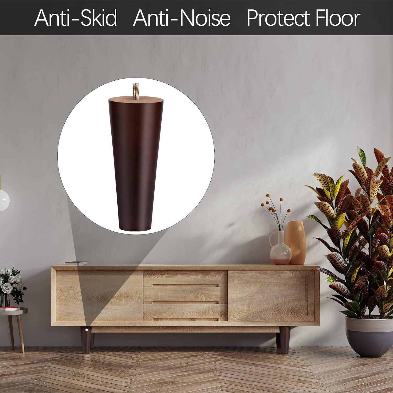 8 Pieces Furniture Legs 6 Inches round Solid Wood Furniture Feet