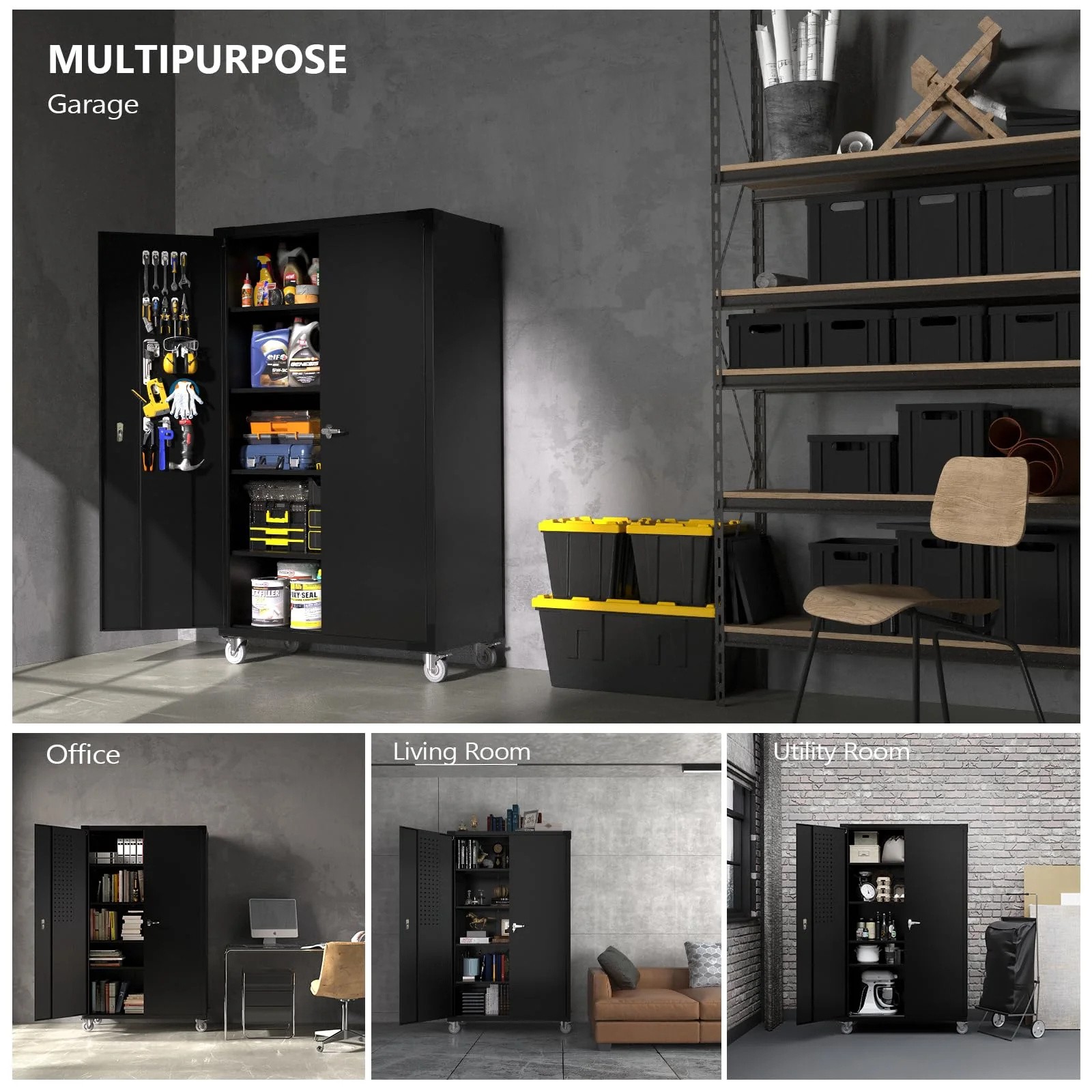 72in Tall & Wide Metal Storage Cabinet with Pegboards & Locking Doors & Shelves