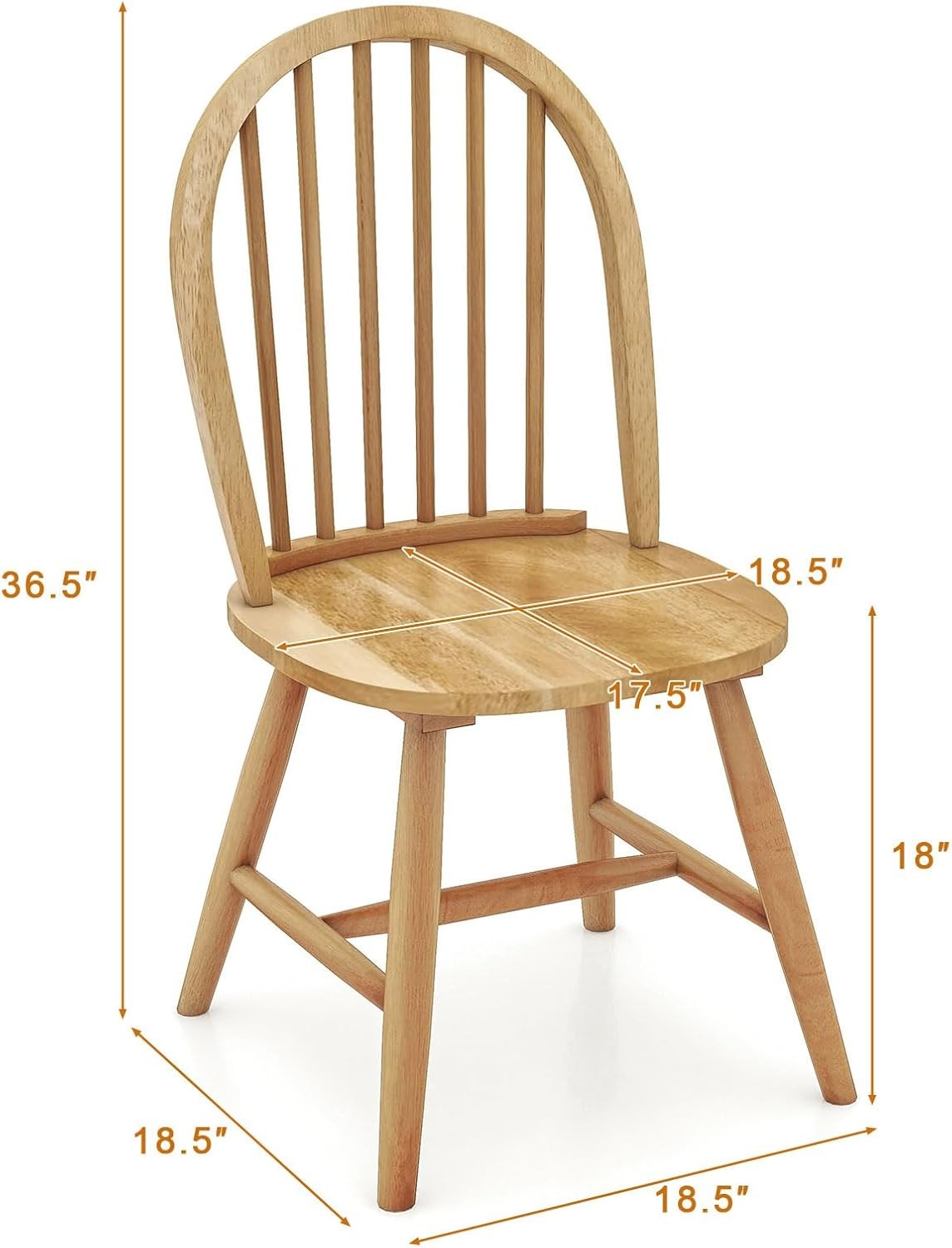 18″ Oak Dining Chairs Set of 2, Wood Windsor Chair with Spindle Back for Country