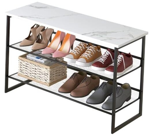 3 Tiers White Marble Shoe Rack,Freestanding Organizer 3-Tiers Marble White