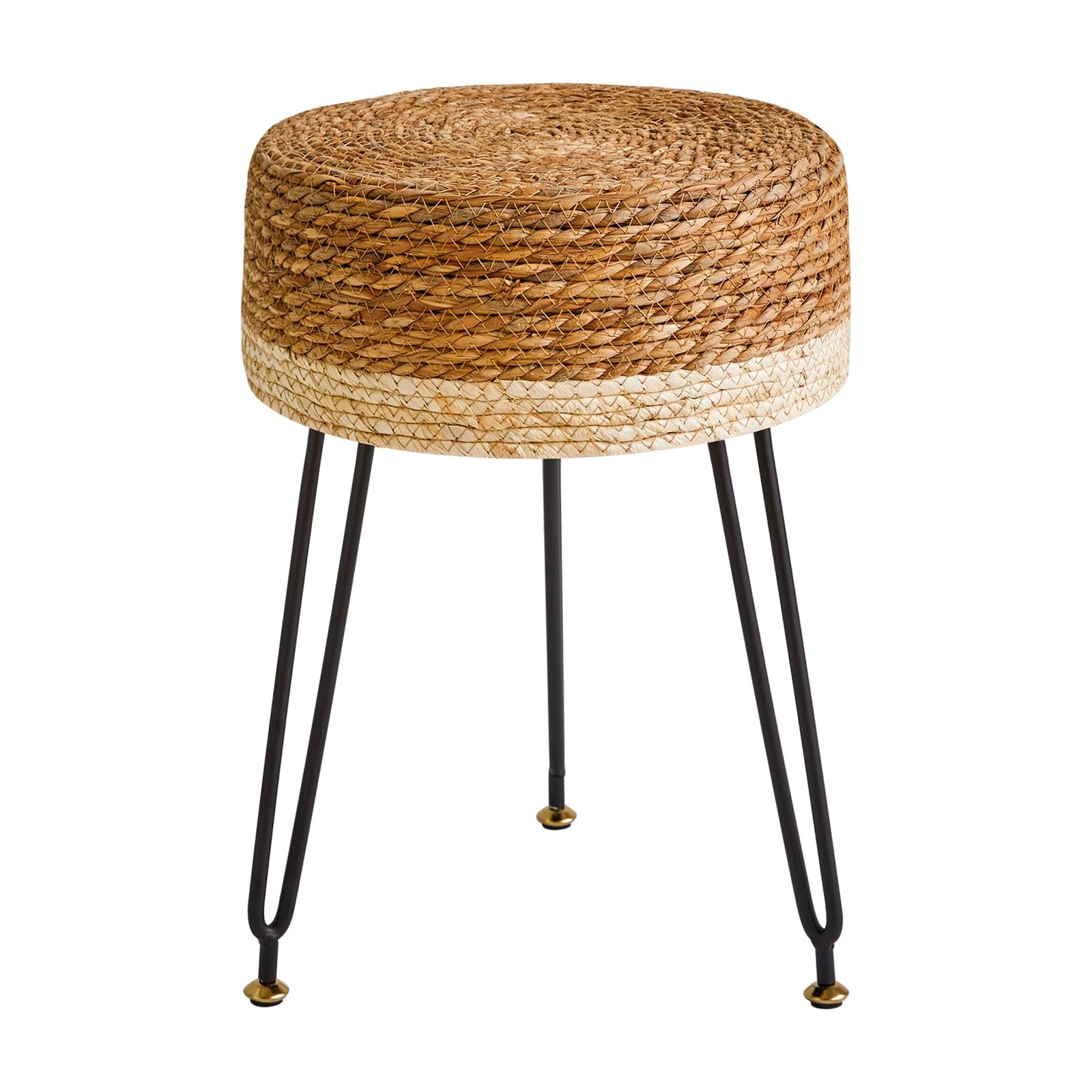 Pouf Ottoman, Handmade Natural Water Hyacinth, Pastoral Style Footrest, Footstoo