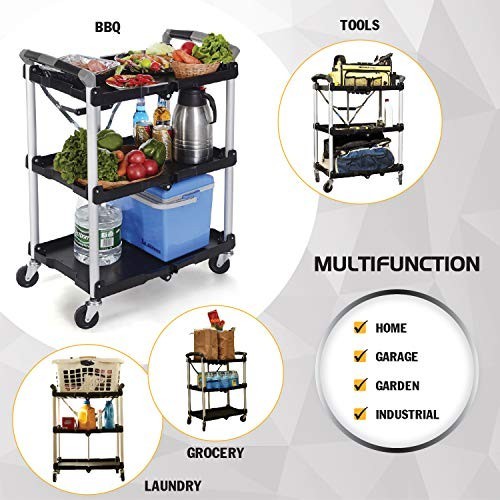Olympia Tools 85-188 Folding Service Cart 3-Shelf Collapsible 150Lb Black 26In