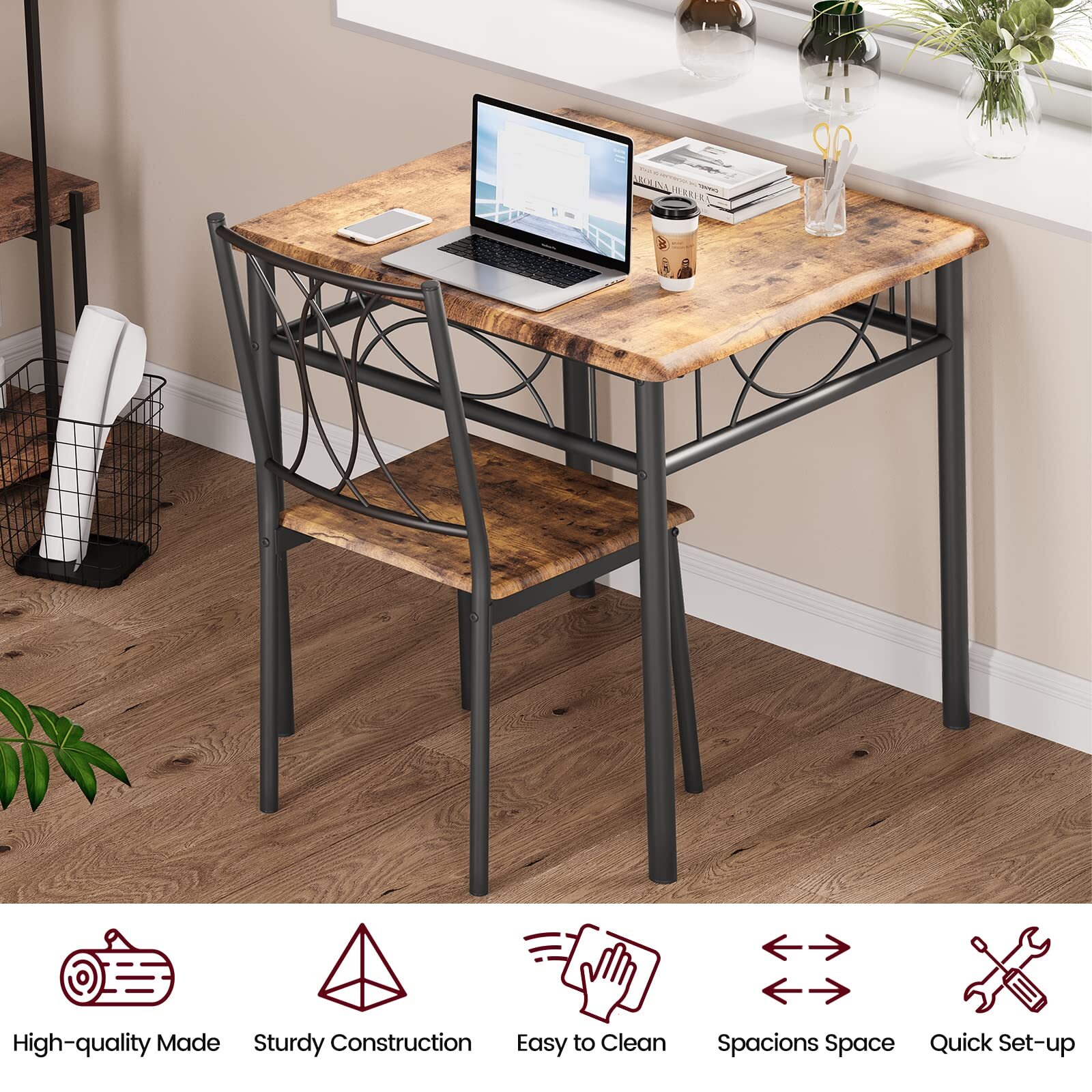 ☑️Dining Table Set for 2 Kitchen Table and Chairs for 2 Metal and Wood Chairs NE