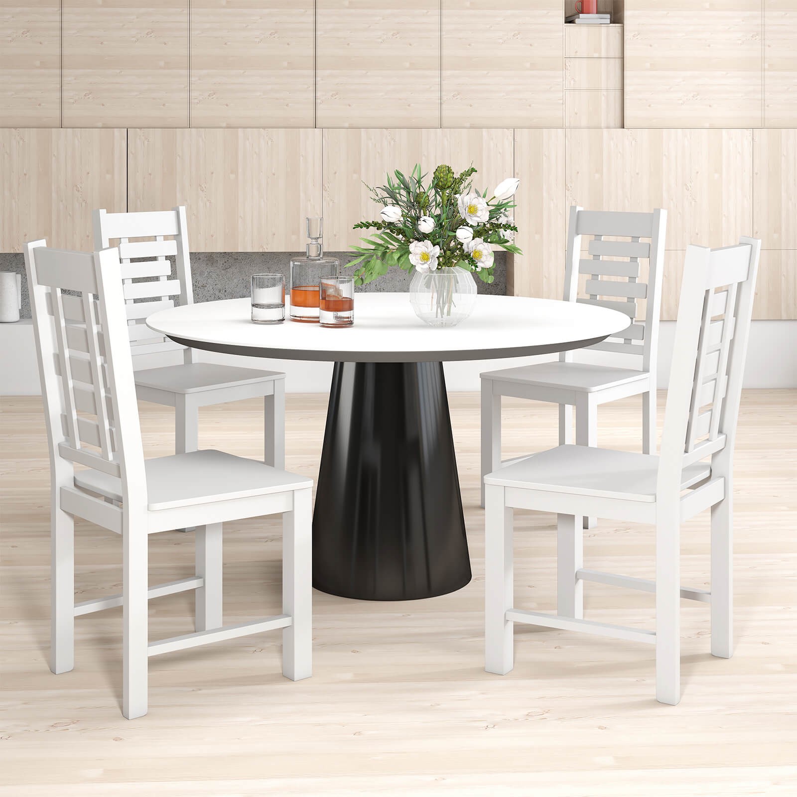 Farmhouse Dining Chair Set of 2 w/100% Rubber Wood Frame & Hollowed High Back