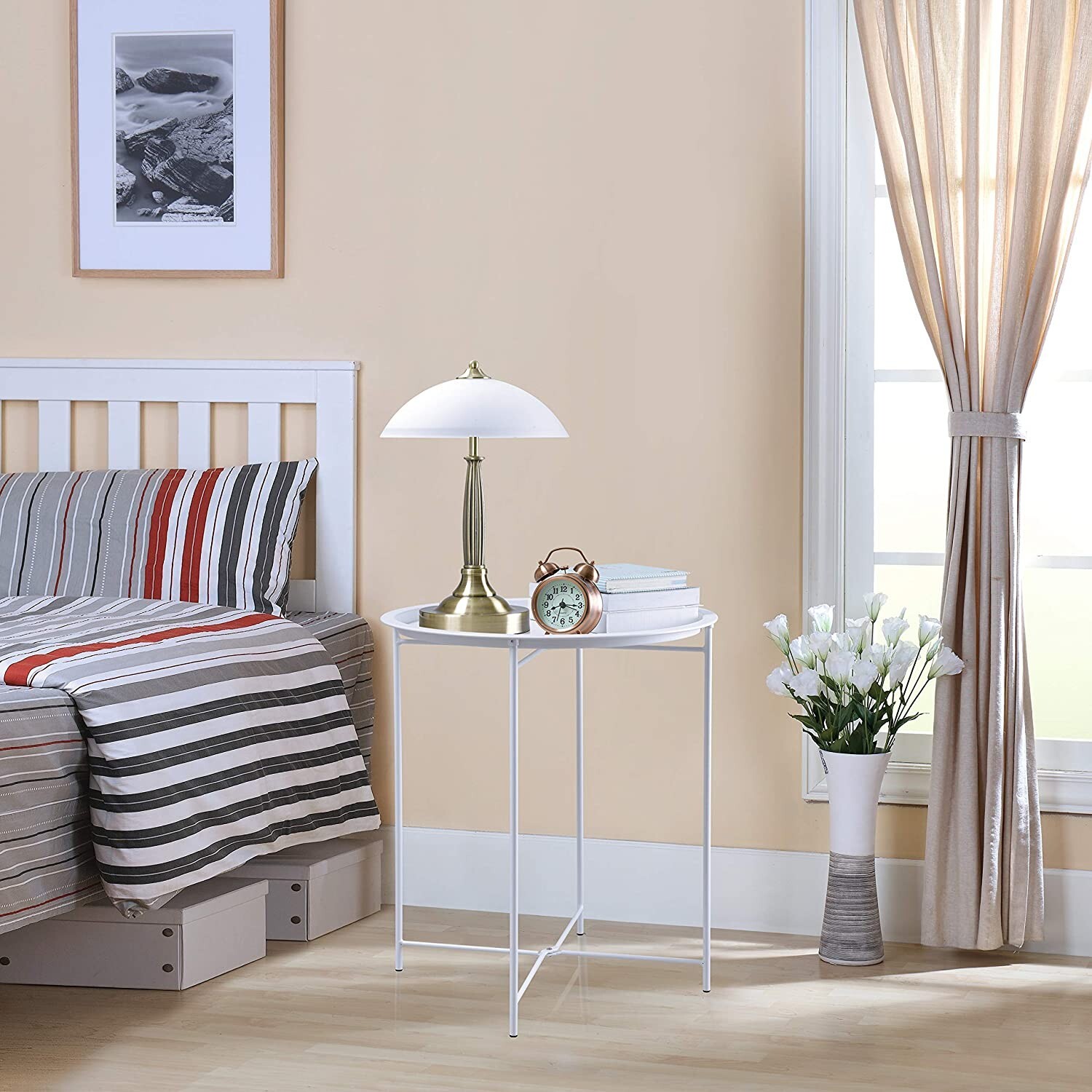Round End Table Accent Side Table Nightstand with Removable Tray Top ModernSmall