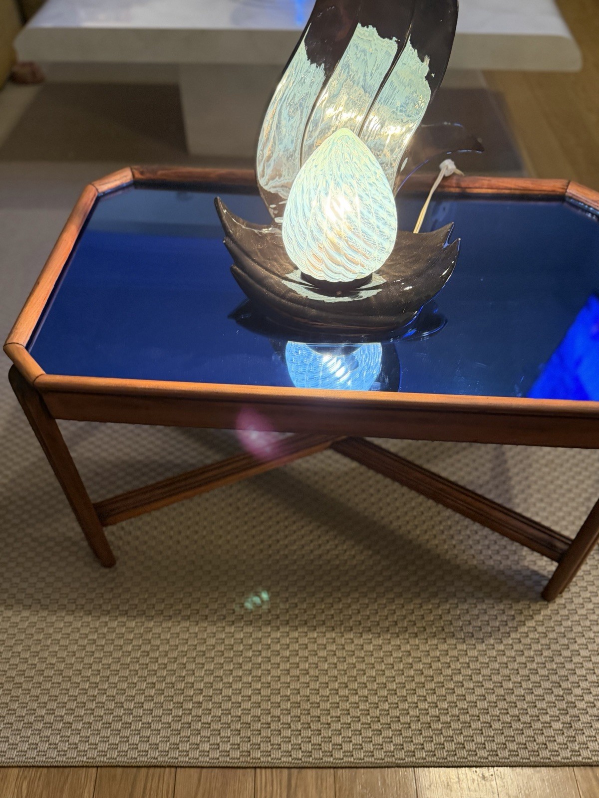 art deco cobolt chrome wood coffee table “refinished”