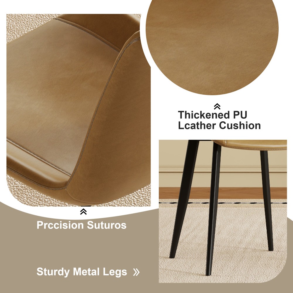 4 Dining Chairs PU Leather Carbon Steel Legs Curved Backrest Padded Seats
