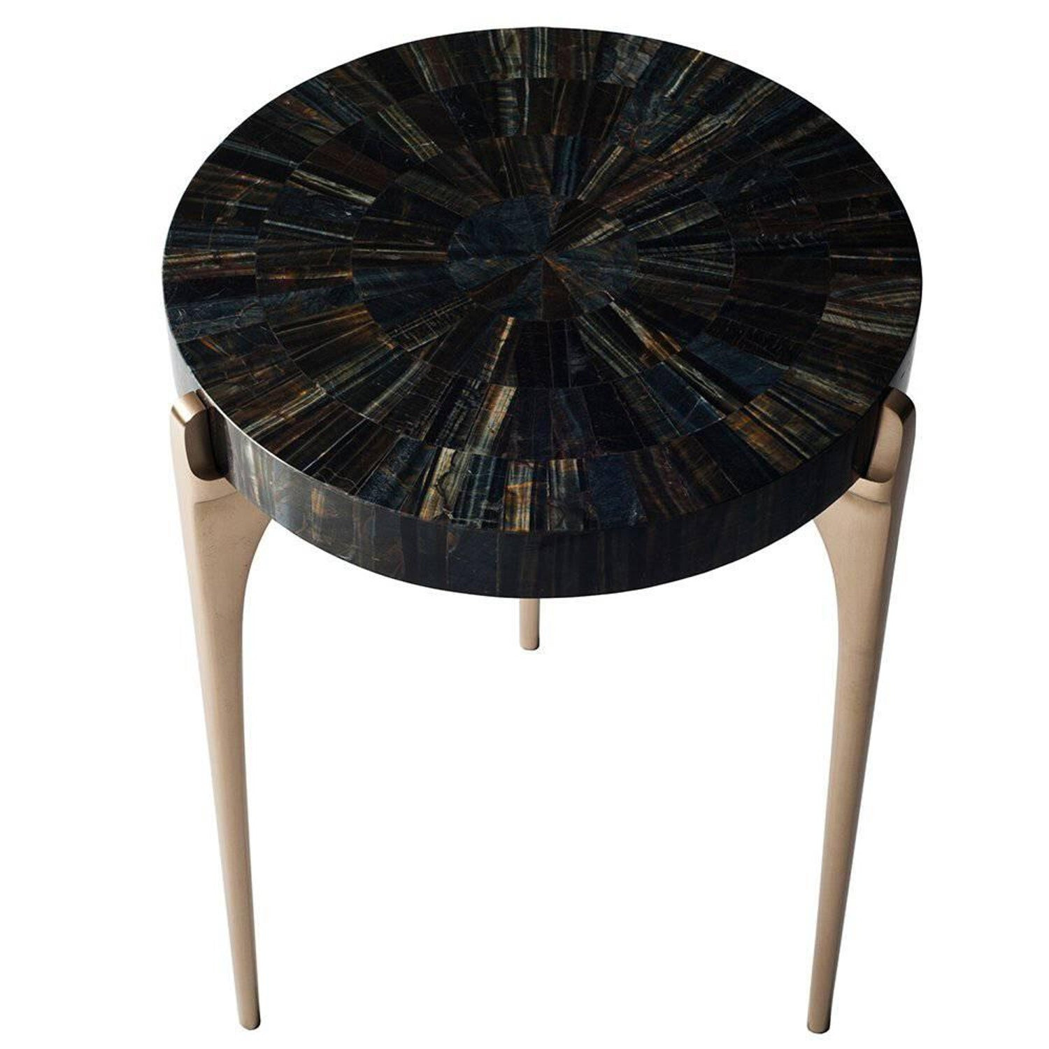 Blue Tiger Eye Stone Coffee Table Top Round Shape Center Table Home Decor