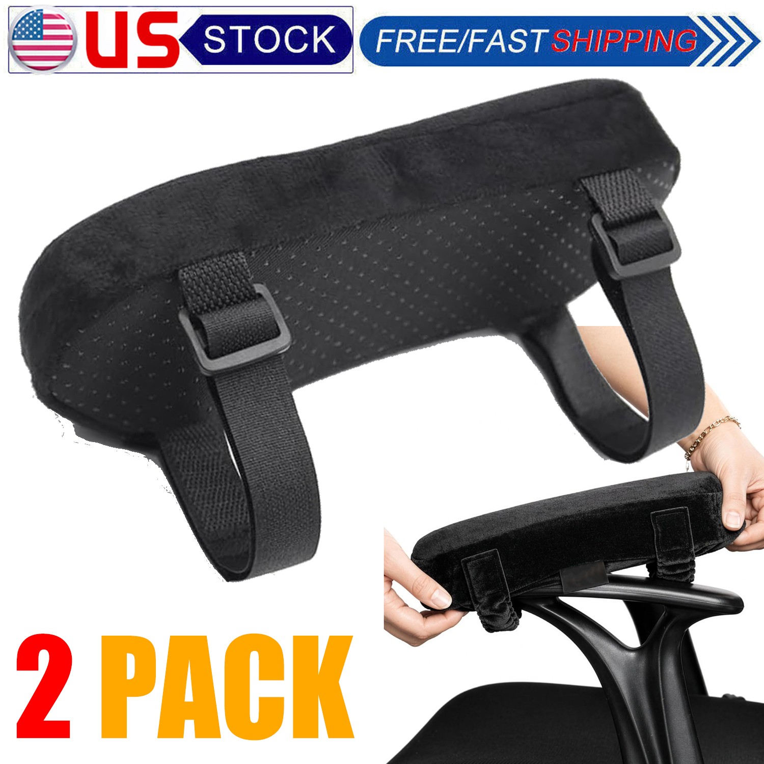 Memory Foam Office Chair Armrest Covers, 2x Arm Pads with Pressure Relief Elbow