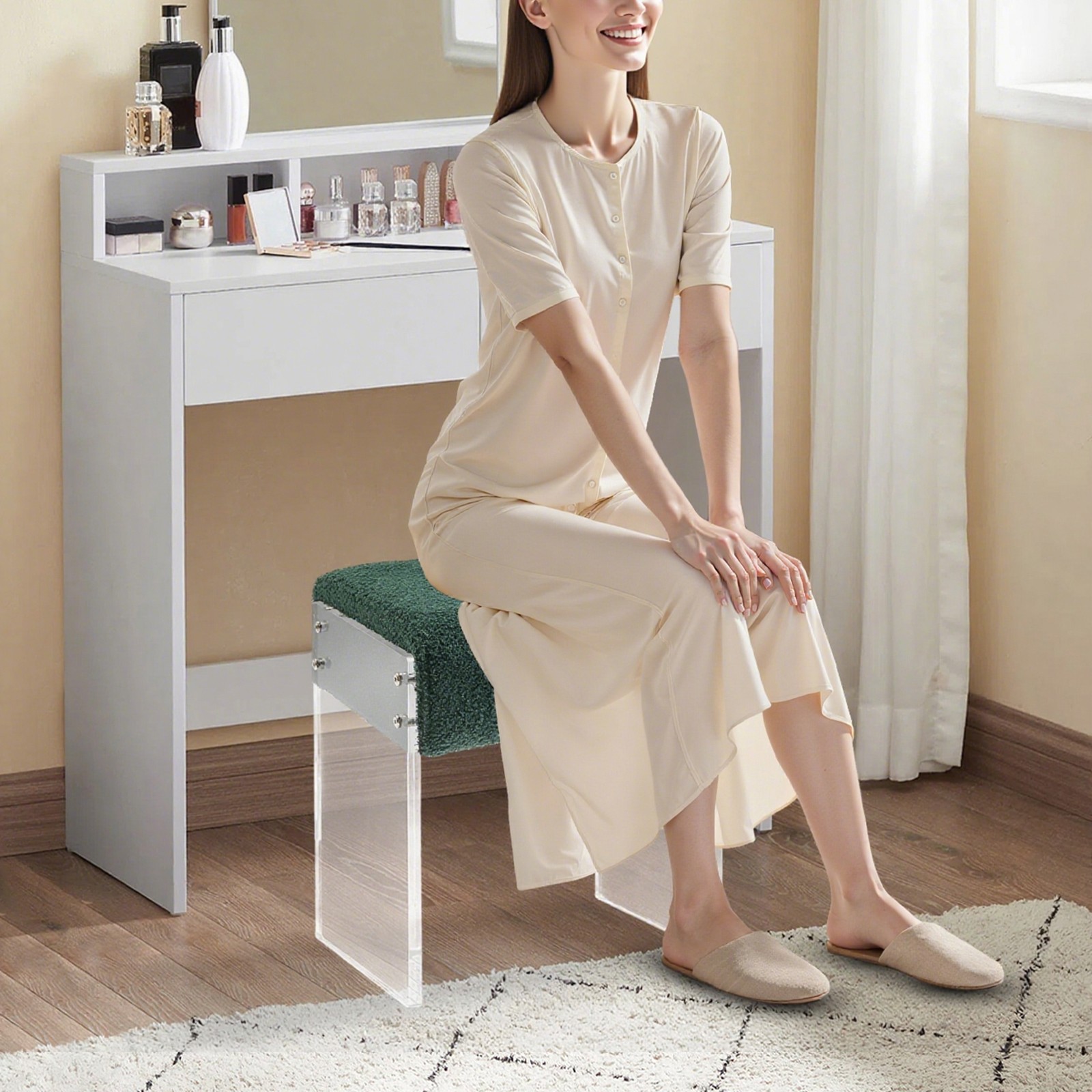 Makeup Stool Modern Minimalist Acrylic Chair Multi-functional Vanity w/ Cushion