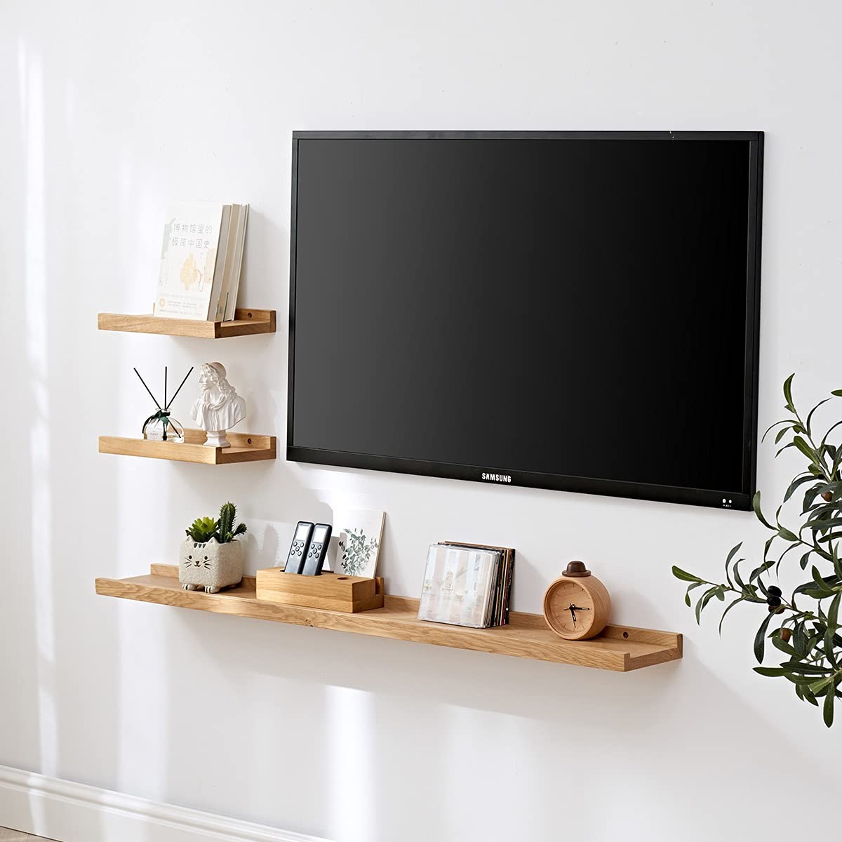 32 Inch Natural Oak Wood Floating Shelf Wall Mounted Picture Ledge Display