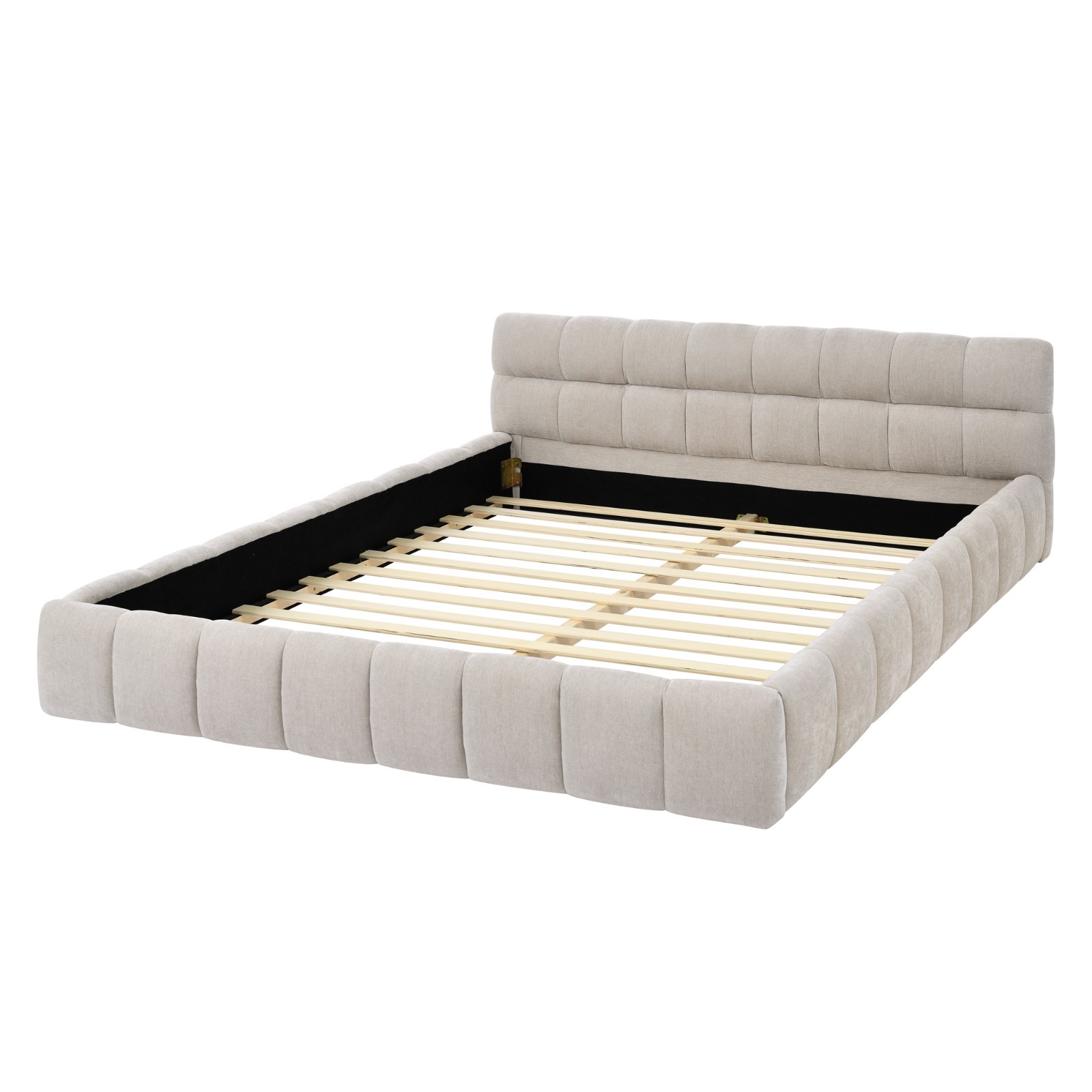 Queen Size Upholstered Platform Bed Frame, Chenille Thick Fabric Bed
