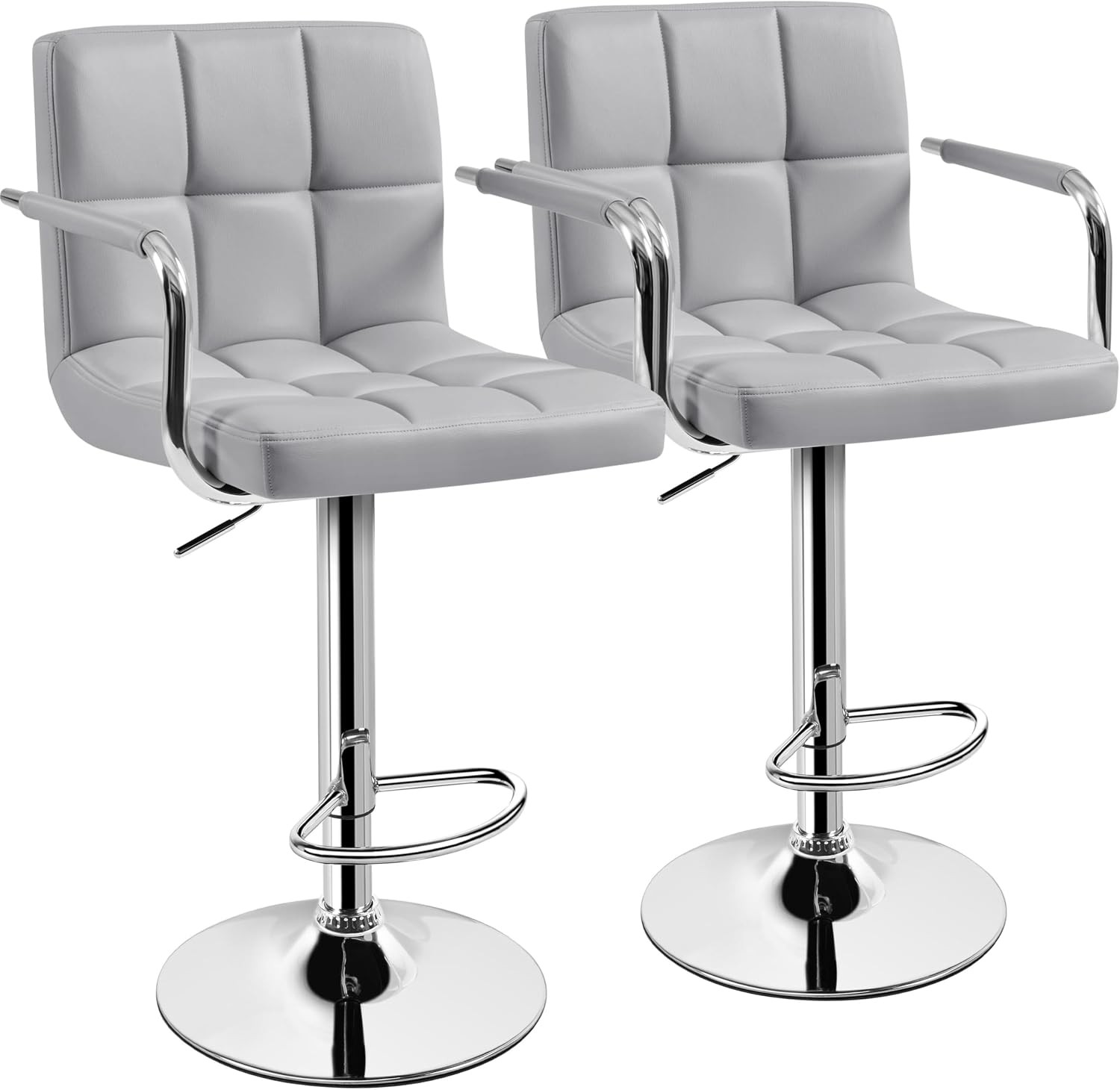 Bar Stools Set of 2 Adjustable PU Leather Swivel Barstools Modern Counter Stools