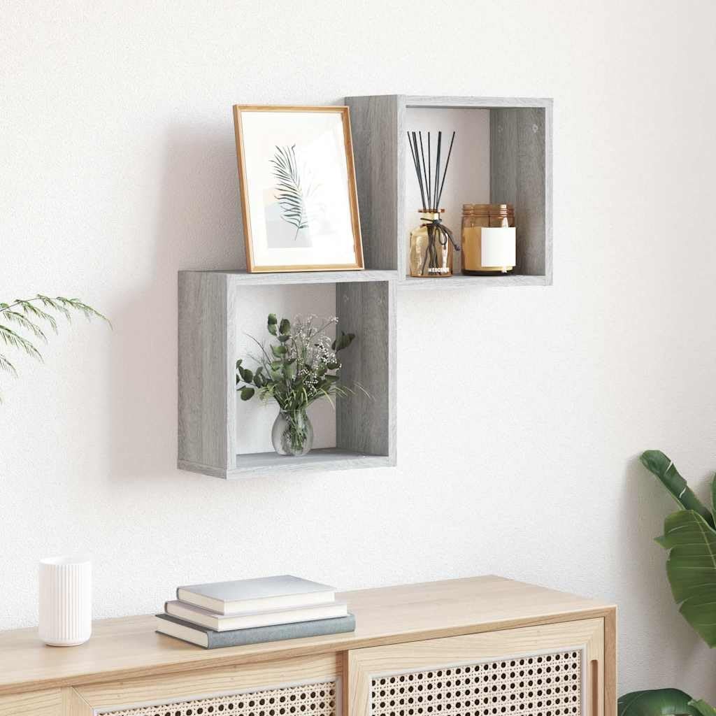 Modern Wall Cube Shelves Set of 2 Gray Sonoma 11.8X5.9X11.8 in Storage Floati…