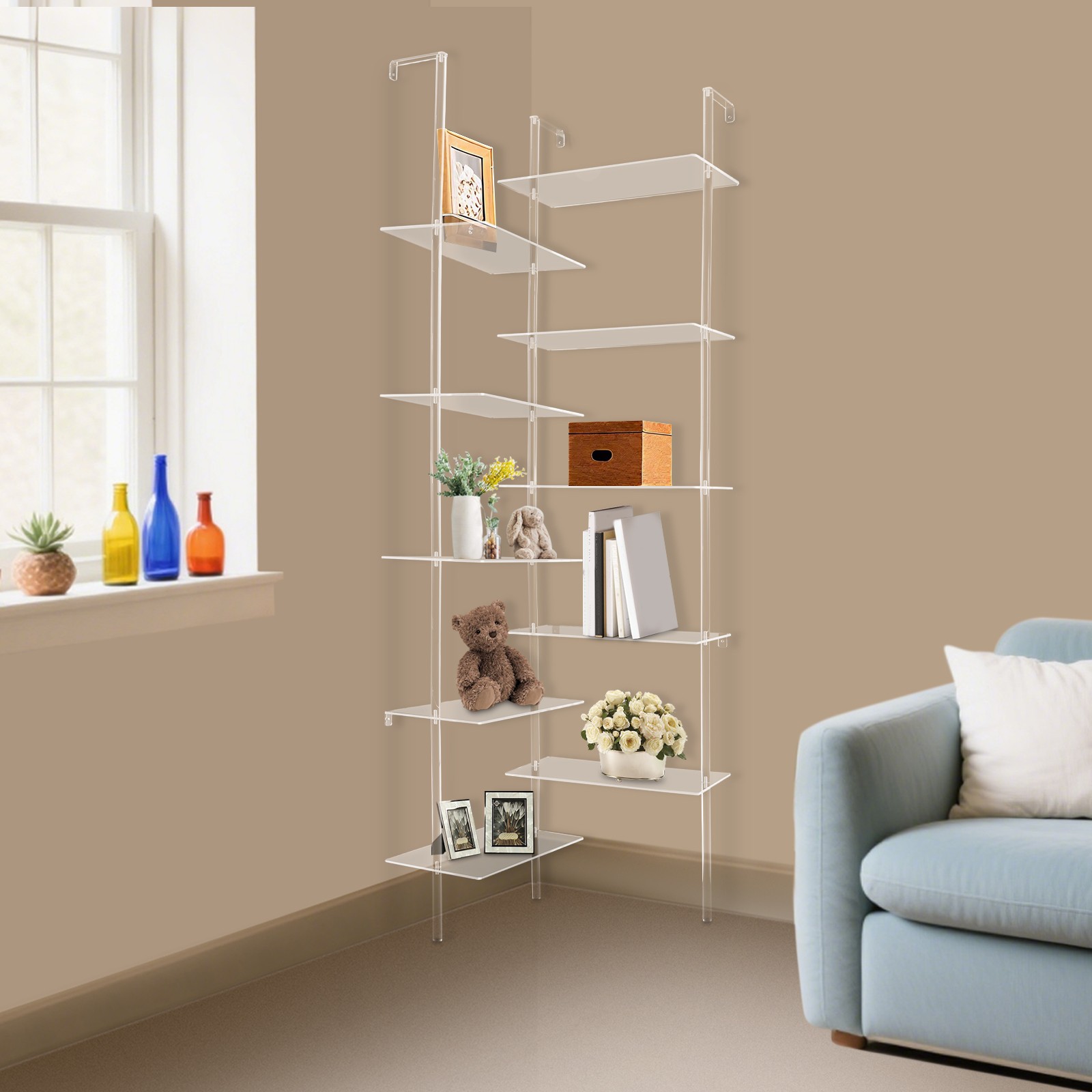 5-tier Corner Acrylic Geometric Shelf Rack, Bookshelf For Living Room Bathroom