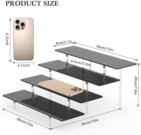 4 Tier Acrylic Display Riser Stand, Black Shelf 12x10x7.8 in | True 4 Tier, 12 I