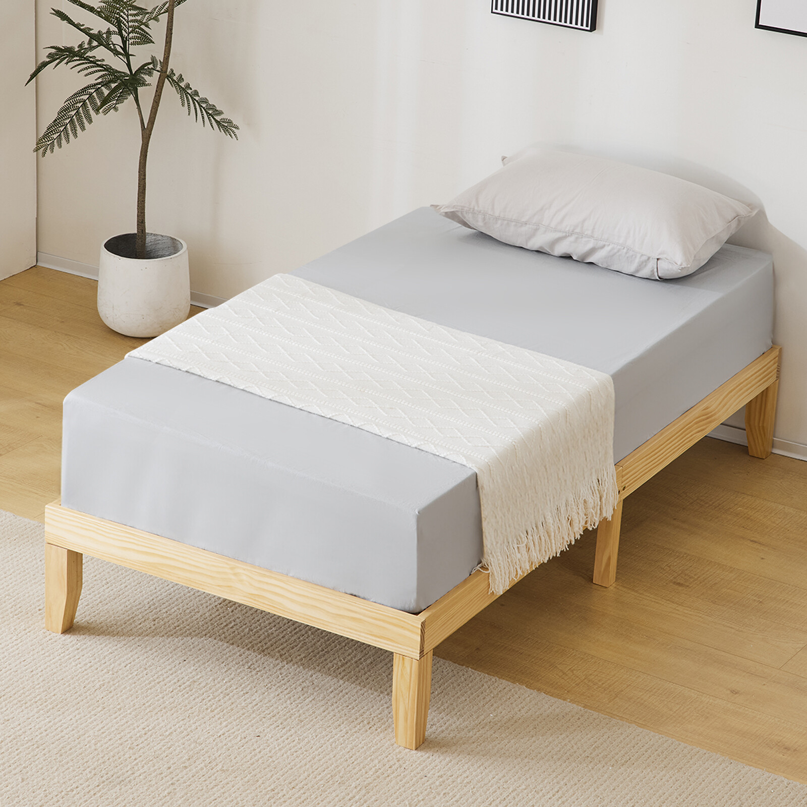 Twin/Full/Queen/King Size Bed Frame Deluxe Natural Solid Pine Wood Platform Bed