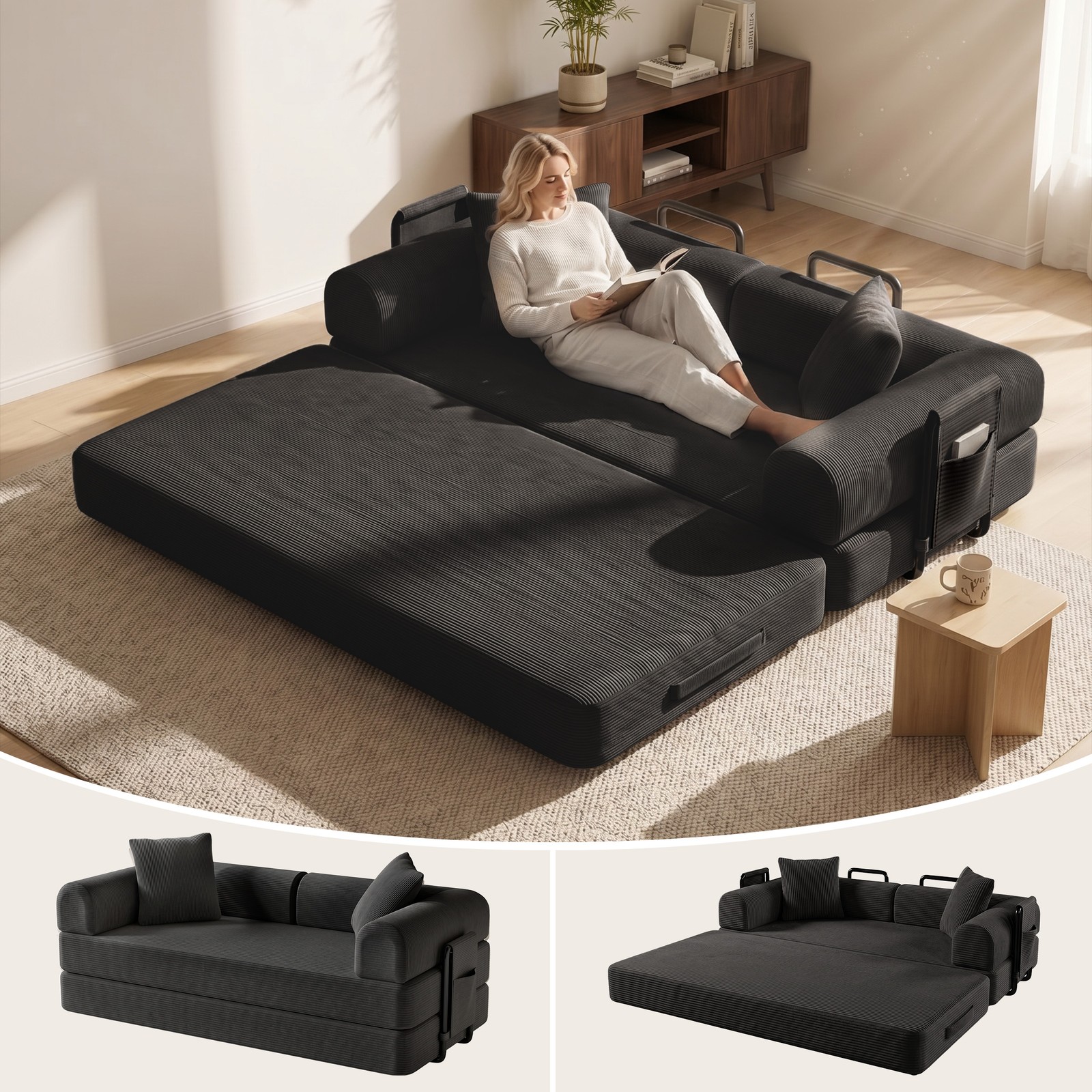 Sturdy Structure Boneless Sofa Couch Bed Convertible Futon Sleeper Skin-Friendly