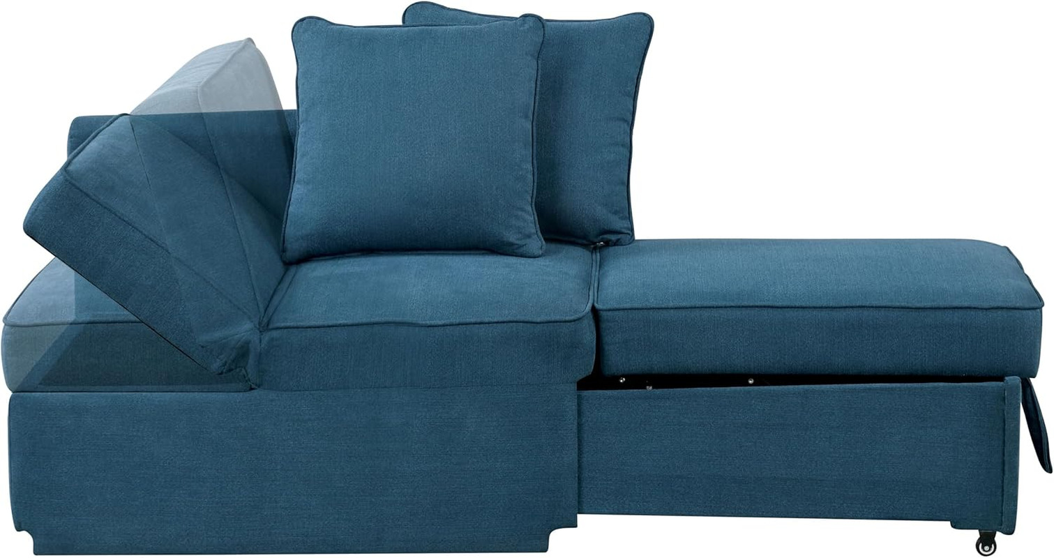 Osric Modern Convertible Sofa with Storage, Space-Saving Ottoman, Blue