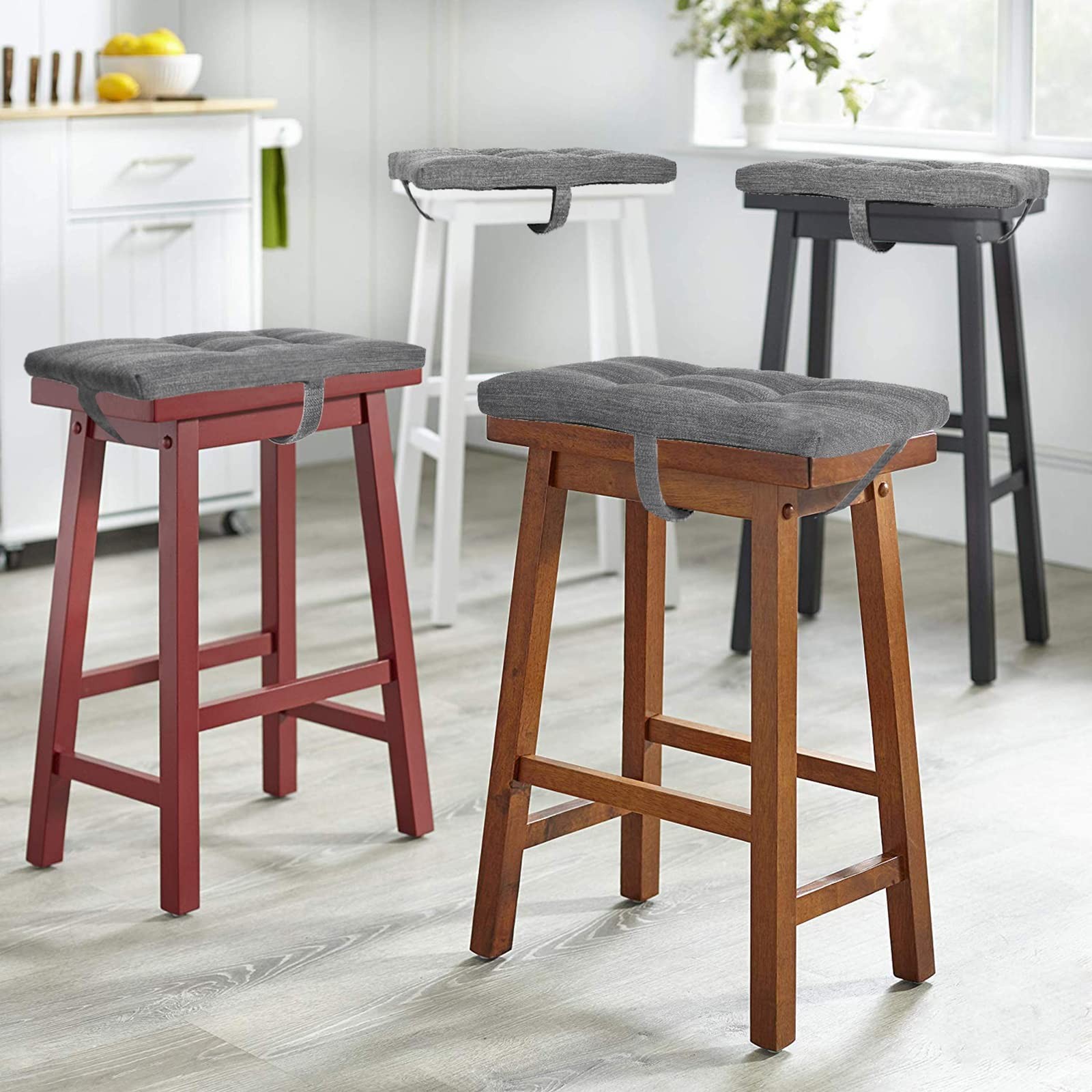 baibu 18×9.5×1.5 Inch (Pack of 2), Saddle Stool Cushion Gray (Four Straps)